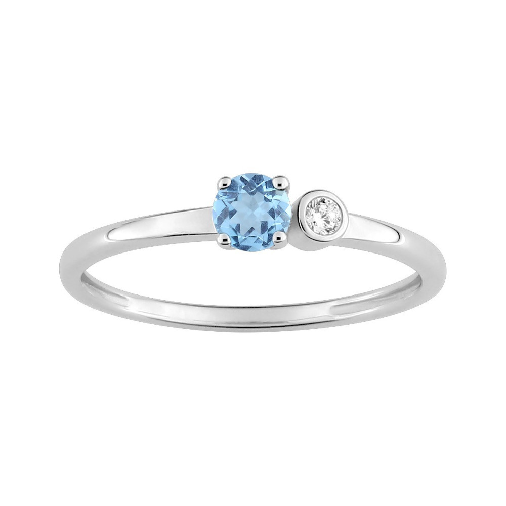 Bague or gris 375/1000, Topaze bleue traitée et oxyde de zirconium, by Stauffer - Les bagues OR by Stauffer