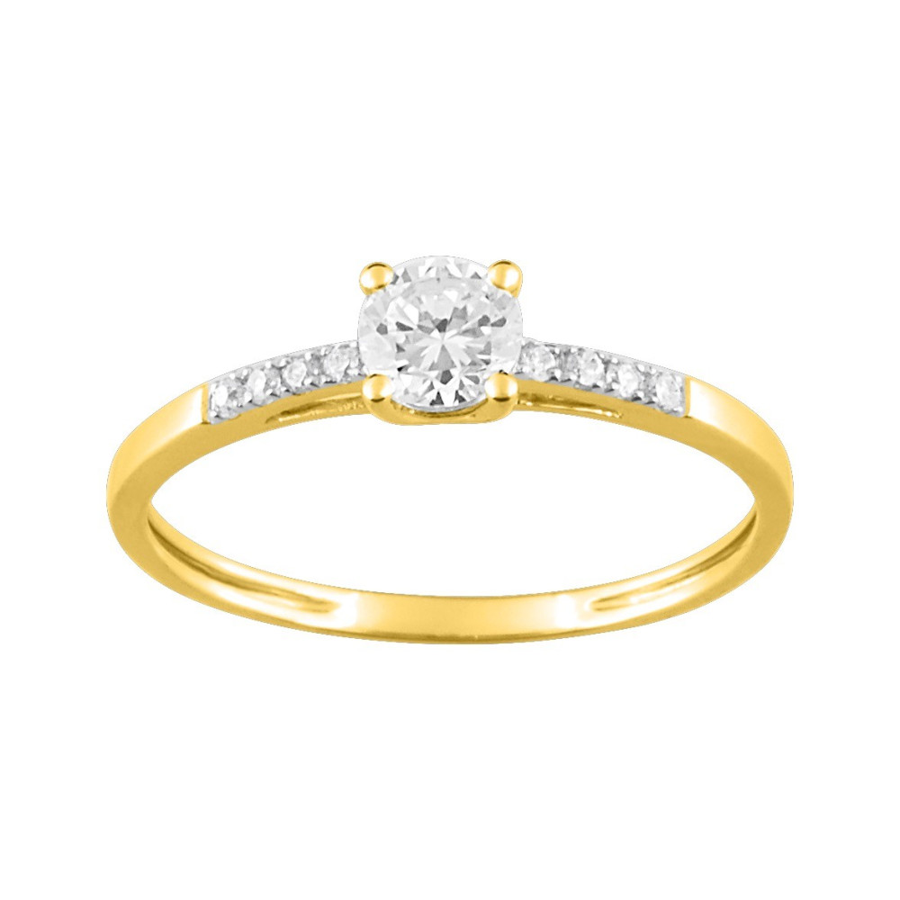 Bague or jaune 375/1000, oxydes de zirconium taille brillant by Stauffer
