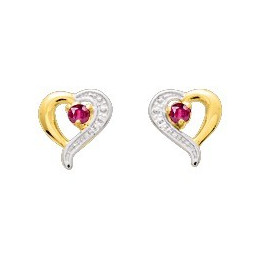 Les Boucles d'oreilles, or jaune et rhodium 375/1000, rubis by Stauffer