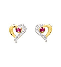 Les Boucles d'oreilles, or jaune et rhodium 375/1000, rubis by Stauffer