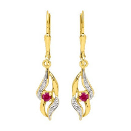 Les Boucles d'oreilles pendantes, or jaune et rhodium 375/1000, rubis by Stauffer