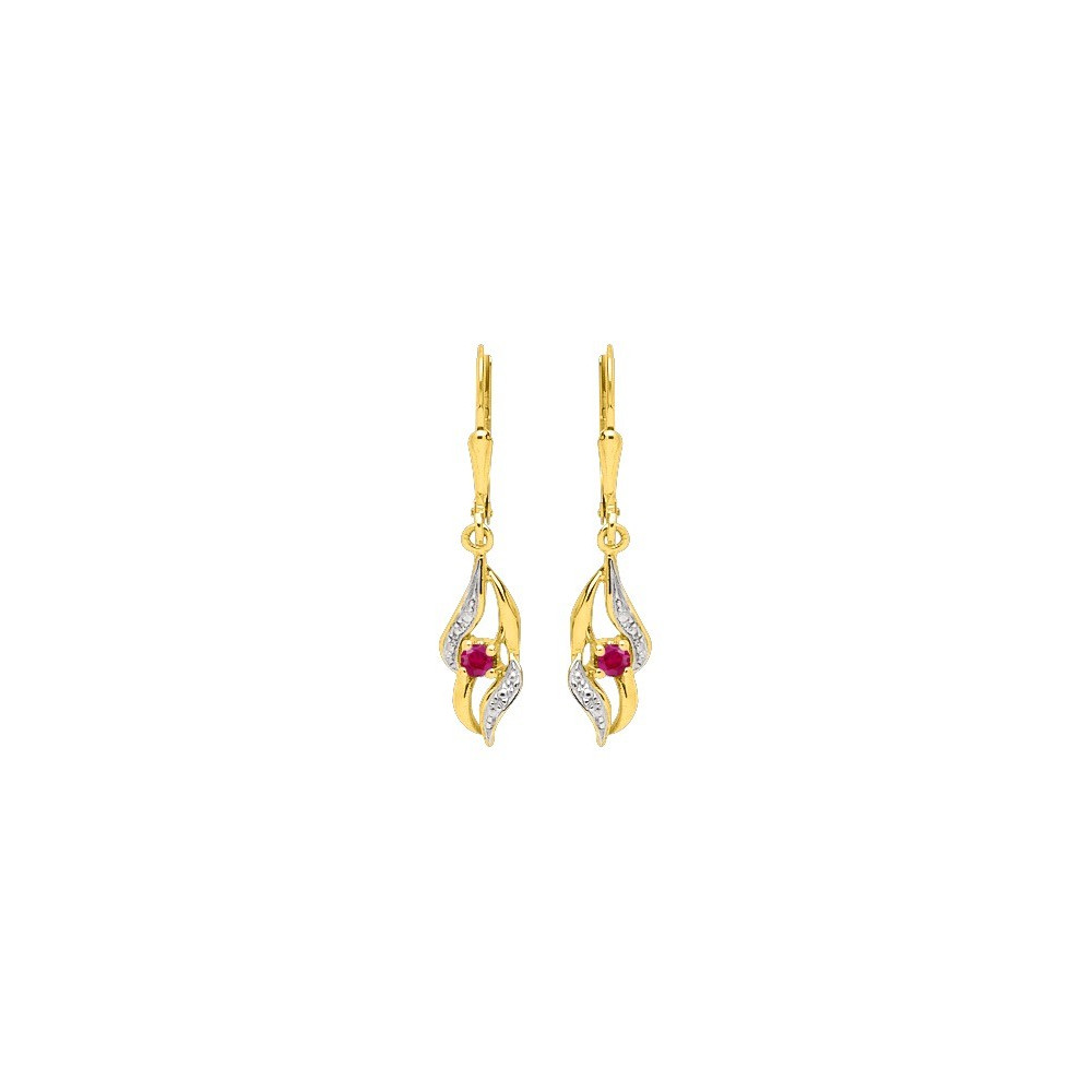 Les Boucles d'oreilles pendantes, or jaune et rhodium 375/1000, rubis by Stauffer