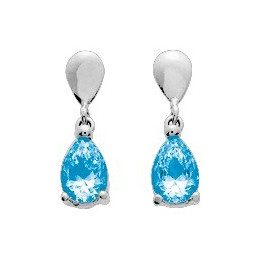 Les Boucles d'oreilles pendantes or gris 375/1000, topazes bleues by Stauffer