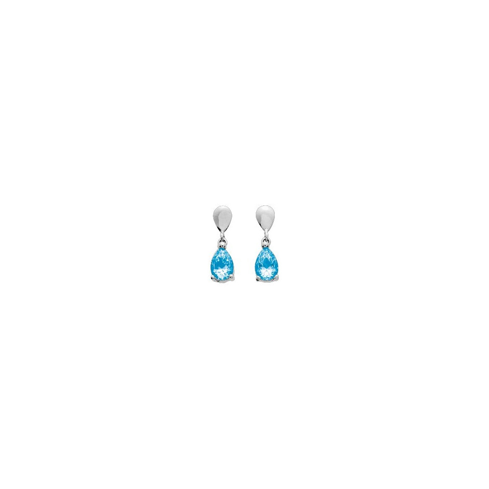 Les Boucles d'oreilles pendantes or gris 375/1000, topazes bleues by Stauffer