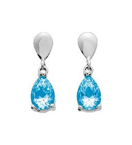 Les Boucles d'oreilles pendantes or gris 375/1000, topazes bleues by Stauffer