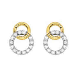 Les Boucles d'oreilles, or jaune et rhodium 375/1000, oxydes de zirconium by Stauffer