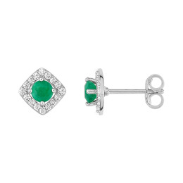 Les Boucles d'oreilles or gris 375/1000, émeraudes taille brillant et oxydes de zirconium by Stauffer