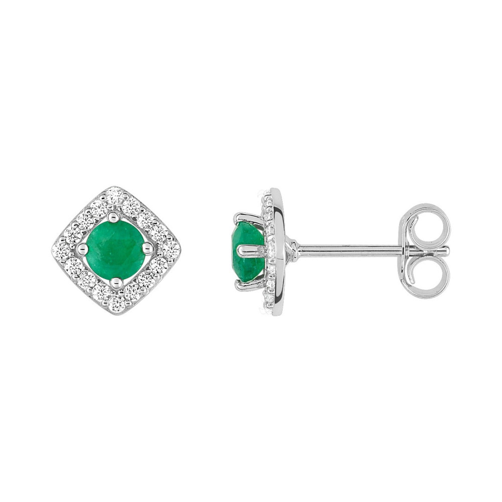 Les Boucles d'oreilles or gris 375/1000, émeraudes taille brillant et oxydes de zirconium by Stauffer