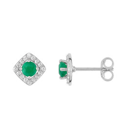 Les Boucles d'oreilles or gris 375/1000, émeraudes taille brillant et oxydes de zirconium by Stauffer