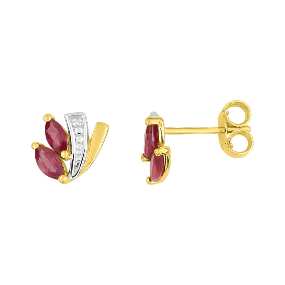 Les Boucles d'oreilles, or jaune et rhodium 375/1000, rubis by Stauffer