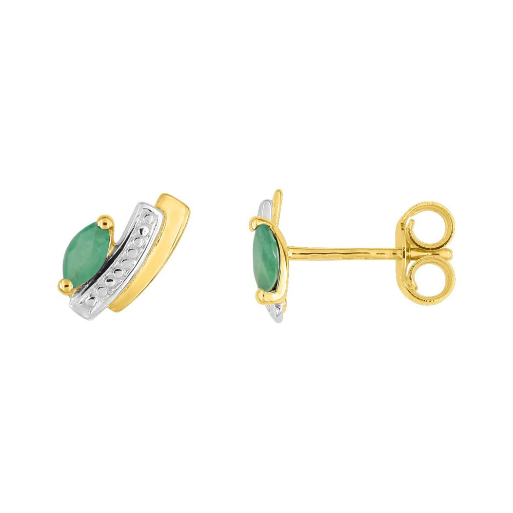 Les Boucles d'oreilles, or bicolore 375/1000, émeraude taille navette by Stauffer