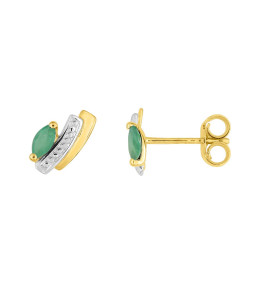 Les Boucles d'oreilles, or bicolore 375/1000, émeraude taille navette by Stauffer