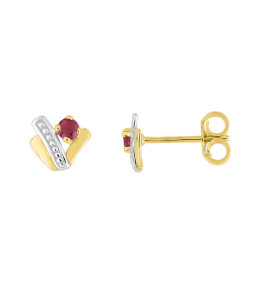Les Boucles d'oreilles, or bicolore 375/1000, rubis taille brillant by Stauffer