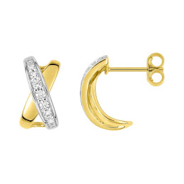 Les Boucles d'oreilles demi-créoles, or jaune et rhodium 375/1000, oxydes de zirconium by Stauffer