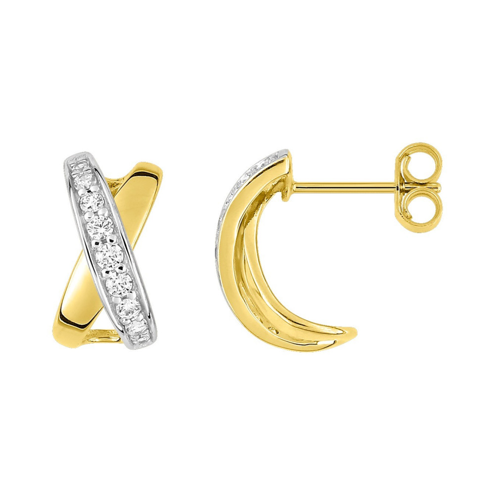 Les Boucles d'oreilles demi-créoles, or jaune et rhodium 375/1000, oxydes de zirconium by Stauffer