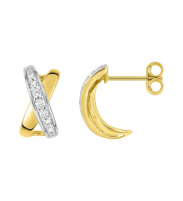 Les Boucles d'oreilles demi-créoles, or jaune et rhodium 375/1000, oxydes de zirconium by Stauffer