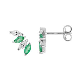 Les Boucles d'oreilles, or gris 375/1000, émeraudes taille navette et oxydes de zirconium by Stauffer