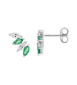 Les Boucles d'oreilles, or gris 375/1000, émeraudes taille navette et oxydes de zirconium by Stauffer
