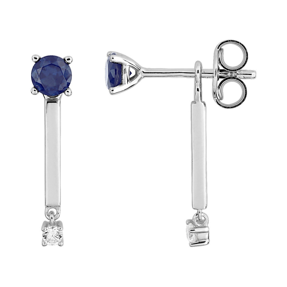 Les Boucles d'oreilles pendantes, or gris 375/1000, saphirs bleus by Stauffer