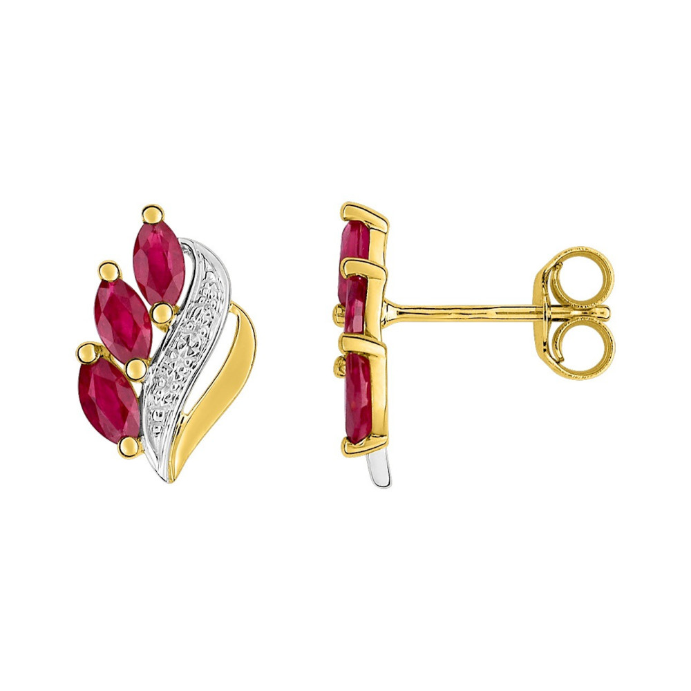 Les Boucles d'oreilles, or bicolore 375/1000, rubis taille navette by Stauffer