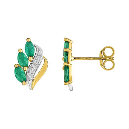 Les Boucles d'oreilles, or jaune et rhodium 375/1000, émeraudes by Stauffer
