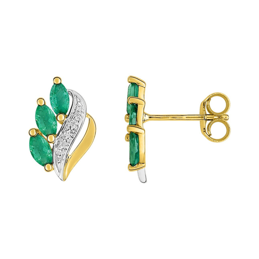Les Boucles d'oreilles, or jaune et rhodium 375/1000, émeraudes by Stauffer