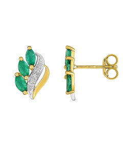 Les Boucles d'oreilles, or jaune et rhodium 375/1000, émeraudes by Stauffer