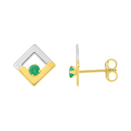 Les Boucles d'oreilles or bicolore 375/1000 et émeraudes by Stauffer