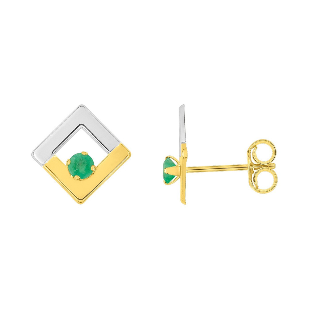 Les Boucles d'oreilles or bicolore 375/1000 et émeraudes by Stauffer