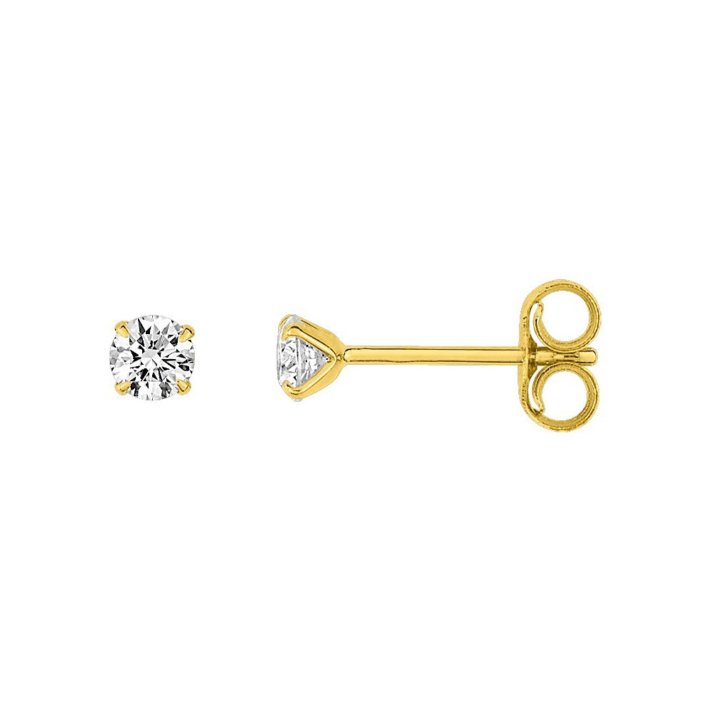 Les Boucles d'oreilles or jaune 375/1000, oxydes de zirconium de 3 mm, by Stauffer