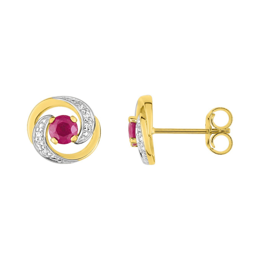 Les Boucles d'oreilles or jaune et rhodium 375/1000, rubis et oxydes de zirconium, by Stauffer