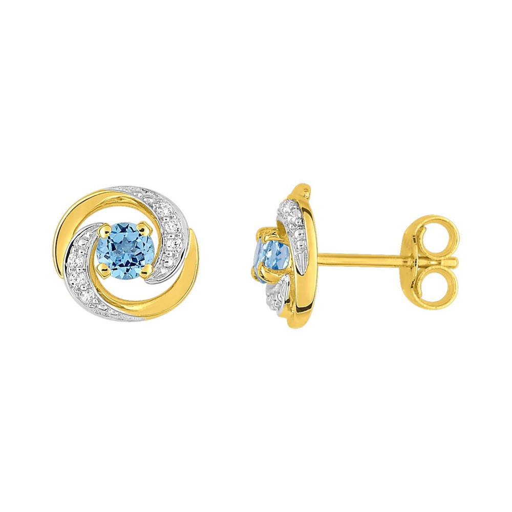 Les Boucles d'oreilles or bicolore 375/1000, topazes bleues by Stauffer