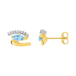 Les Boucles d'oreilles, or bicolore 375/1000, topazes bleues taille navette et oxydes de zirconium by Stauffer