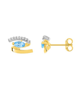 Les Boucles d'oreilles, or bicolore 375/1000, topazes bleues taille navette et oxydes de zirconium by Stauffer