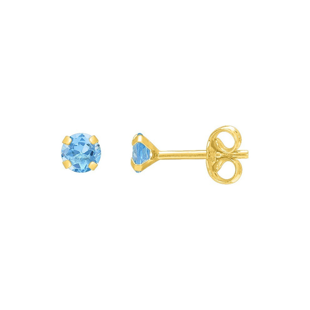 Les Boucles d'oreilles or jaune 375/1000 et topazes bleues taille brillant de 4,00 mm by Stauffer