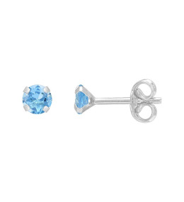 Les Boucles d'oreilles or gris 375/1000 et topazes bleues taille brillant de 4,00 mm by Stauffer