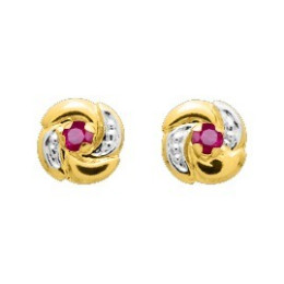 Les Boucles d'oreilles or bicolore 375/1000 et rubis taille brillant by Stauffer