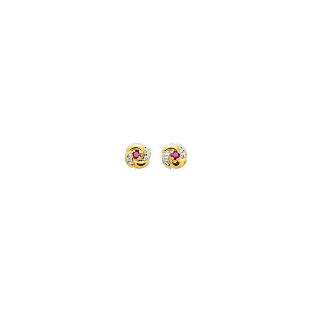 Les Boucles d'oreilles or bicolore 375/1000 et rubis taille brillant by Stauffer