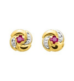 Les Boucles d'oreilles or bicolore 375/1000 et rubis taille brillant by Stauffer