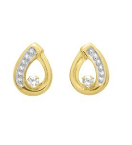 Les Boucles d'oreilles or bicolore 375/1000 et oxydes de zirconium taille brillant by Stauffer