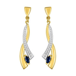Les Boucles d'oreilles pendantes or bicolore 375/1000 et saphirs bleus taille navette by Stauffer