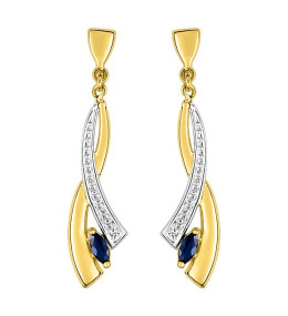 Les Boucles d'oreilles pendantes or bicolore 375/1000 et saphirs bleus taille navette by Stauffer
