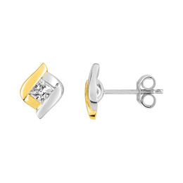 Les Boucles d'oreilles or bicolore 375/1000 et oxydes de zirconium taille brillant by Stauffer