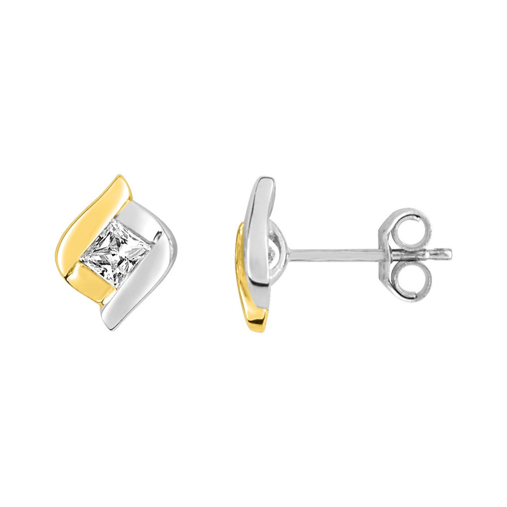 Les Boucles d'oreilles or bicolore 375/1000 et oxydes de zirconium taille brillant by Stauffer