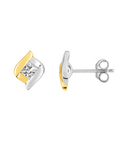 Les Boucles d'oreilles or bicolore 375/1000 et oxydes de zirconium taille brillant by Stauffer