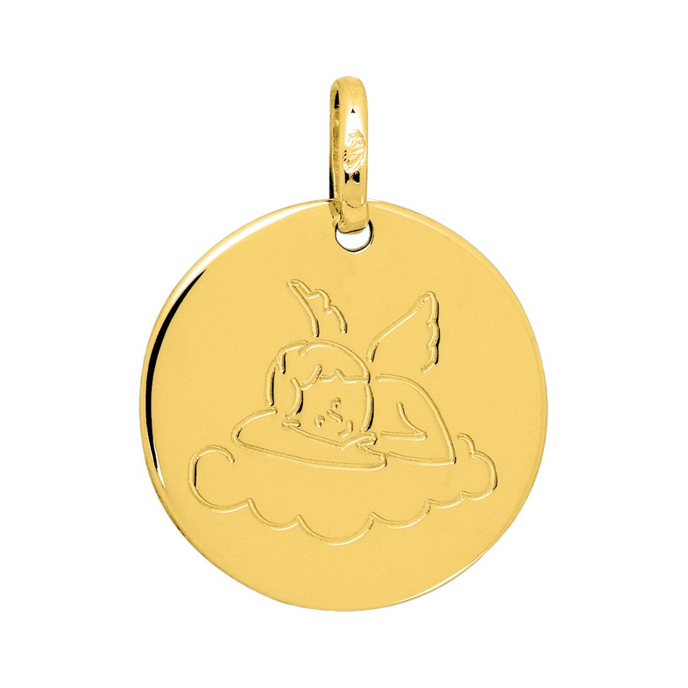 La Médaille Ange or jaune 375/1000, forme ronde by Stauffer