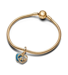 Le Charm pendentif double Pandora, Disney carrosse de Cendrillon et coeur, en métal doré jaune 585/1000, 763072C01