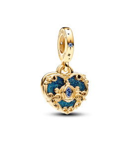 Le Charm pendentif double Pandora, Disney carrosse de Cendrillon et coeur, en métal doré jaune 585/1000, 763072C01