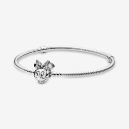 Le Bracelet Disney PANDORA Moments, Maille Serpent Fermoir pavé Minnie, en argent 925/1000, 597770CZ