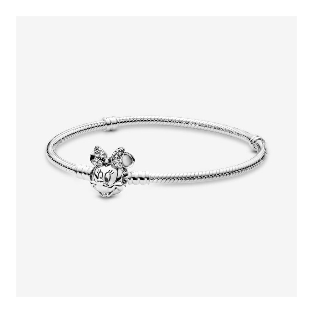 Le Bracelet Disney PANDORA Moments, Maille Serpent Fermoir pavé Minnie, en argent 925/1000, 597770CZ